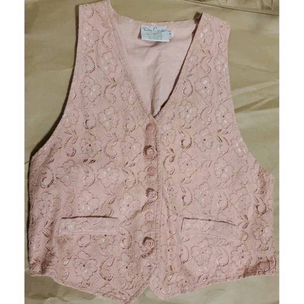 Pierre Cardin‎ Vintage Lace Pink Blush Rose Vest Size MEDIUM